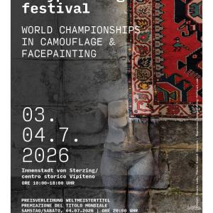 Eventplakat mit Camouflage Bodypainting von Sterzing Vipiteno World Bodypainting Festival 2026